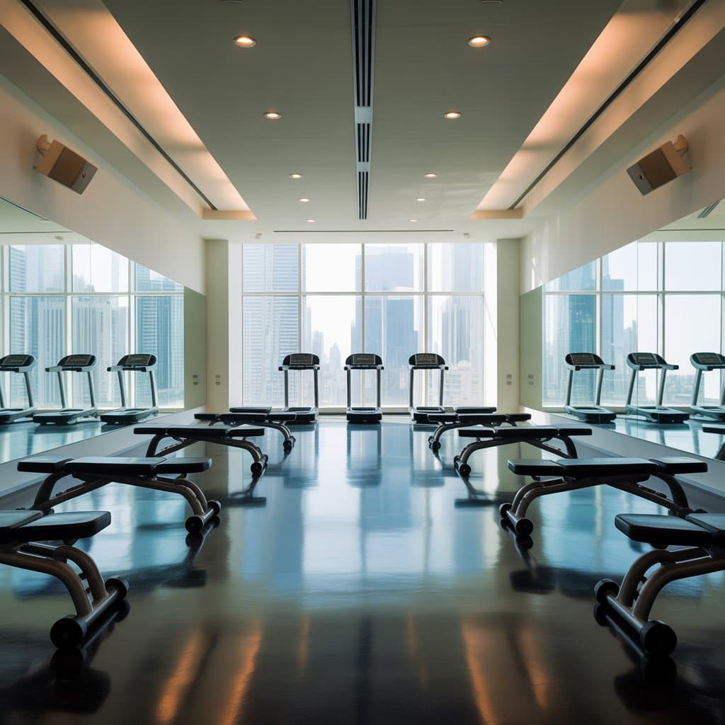 A modern boardroom with integrated commercial AV solutions for presentations.